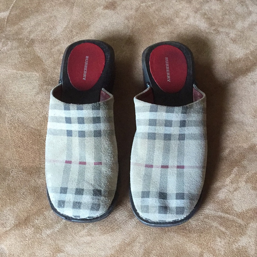 Burberry Nova Check Suede Clogs